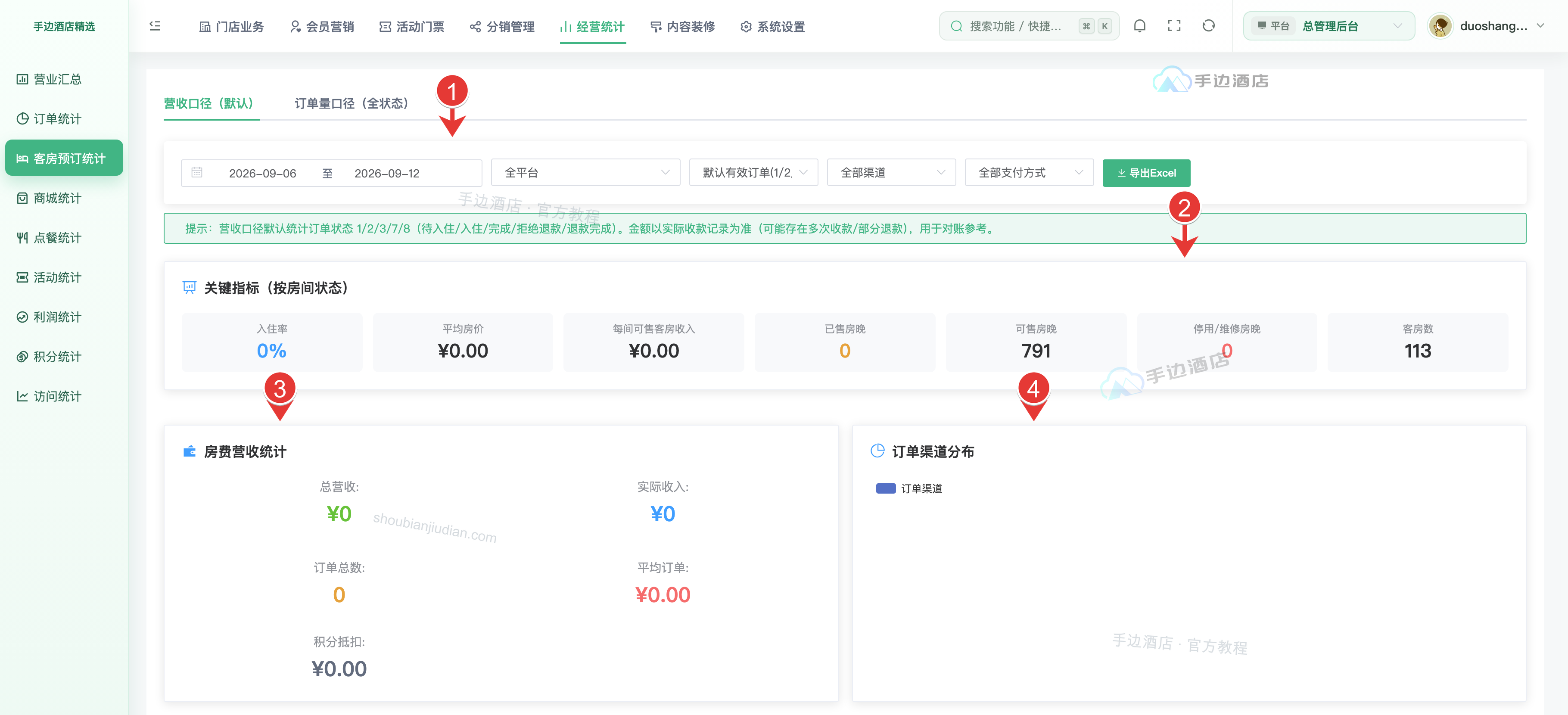 客房统计口径与查询条件