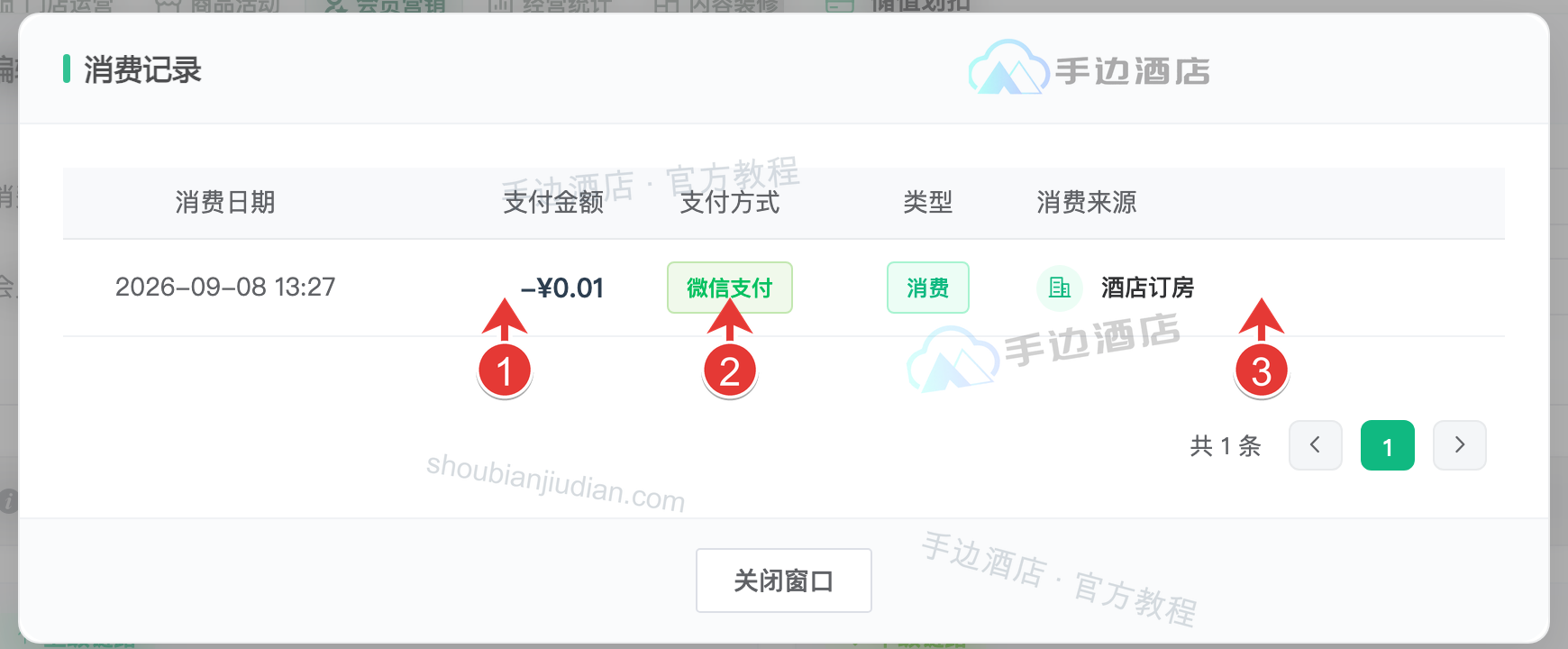 会员消费记录:1 日期金额,2 支付与交易类型,3 业务来源