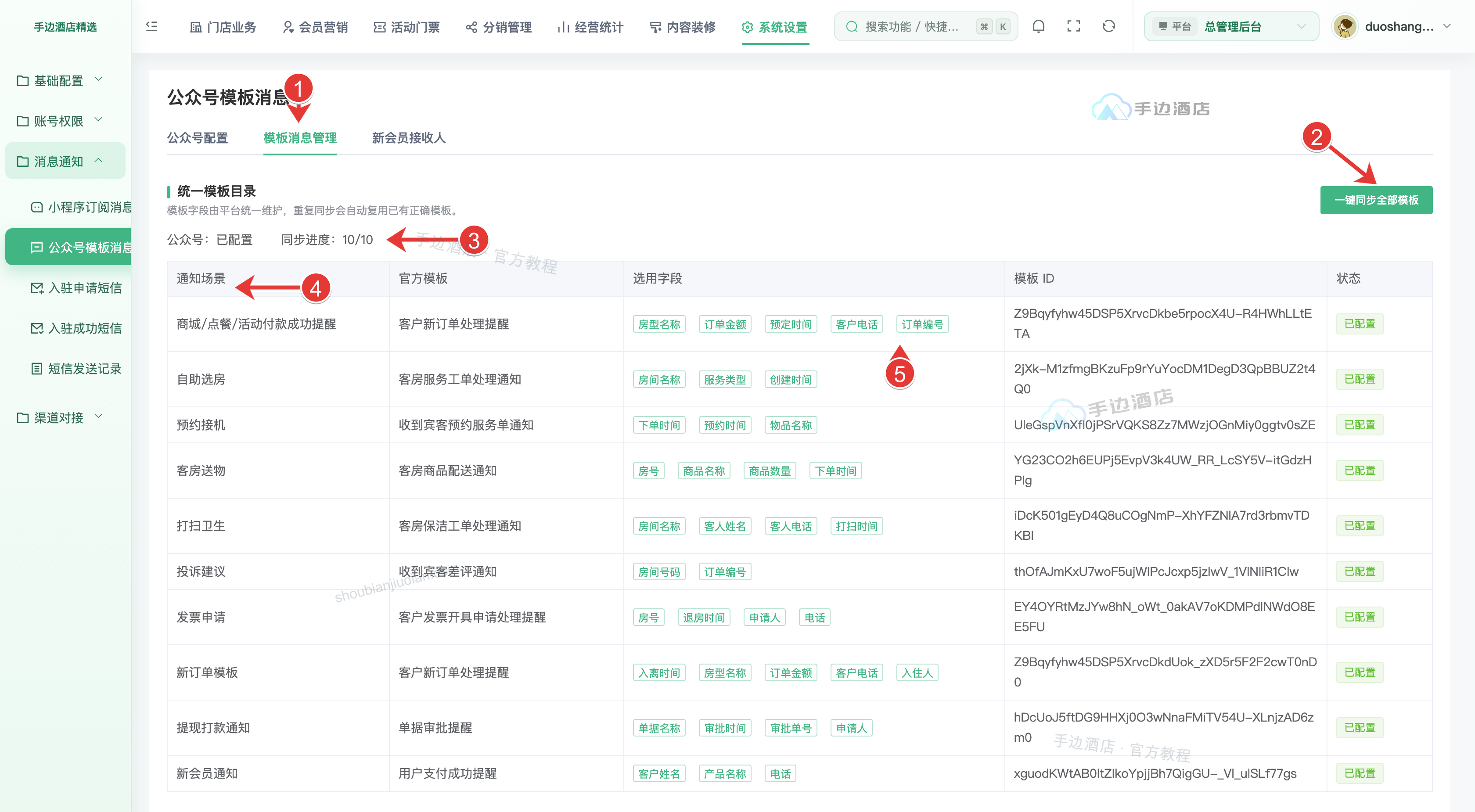 模板管理:同步按钮、状态、场景及模板字段