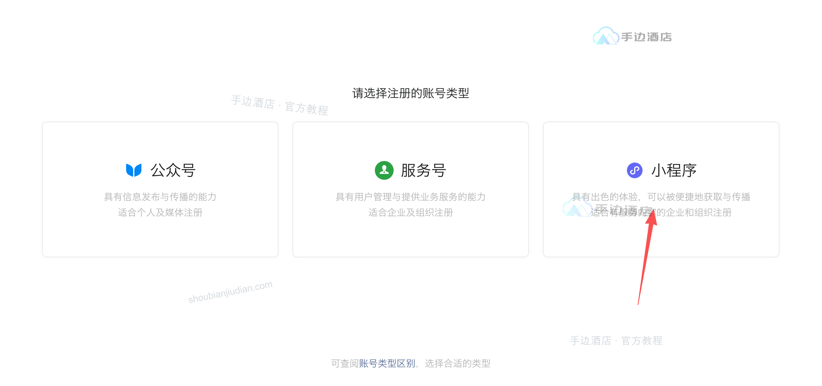 账号类型选择页面,选择右侧的小程序