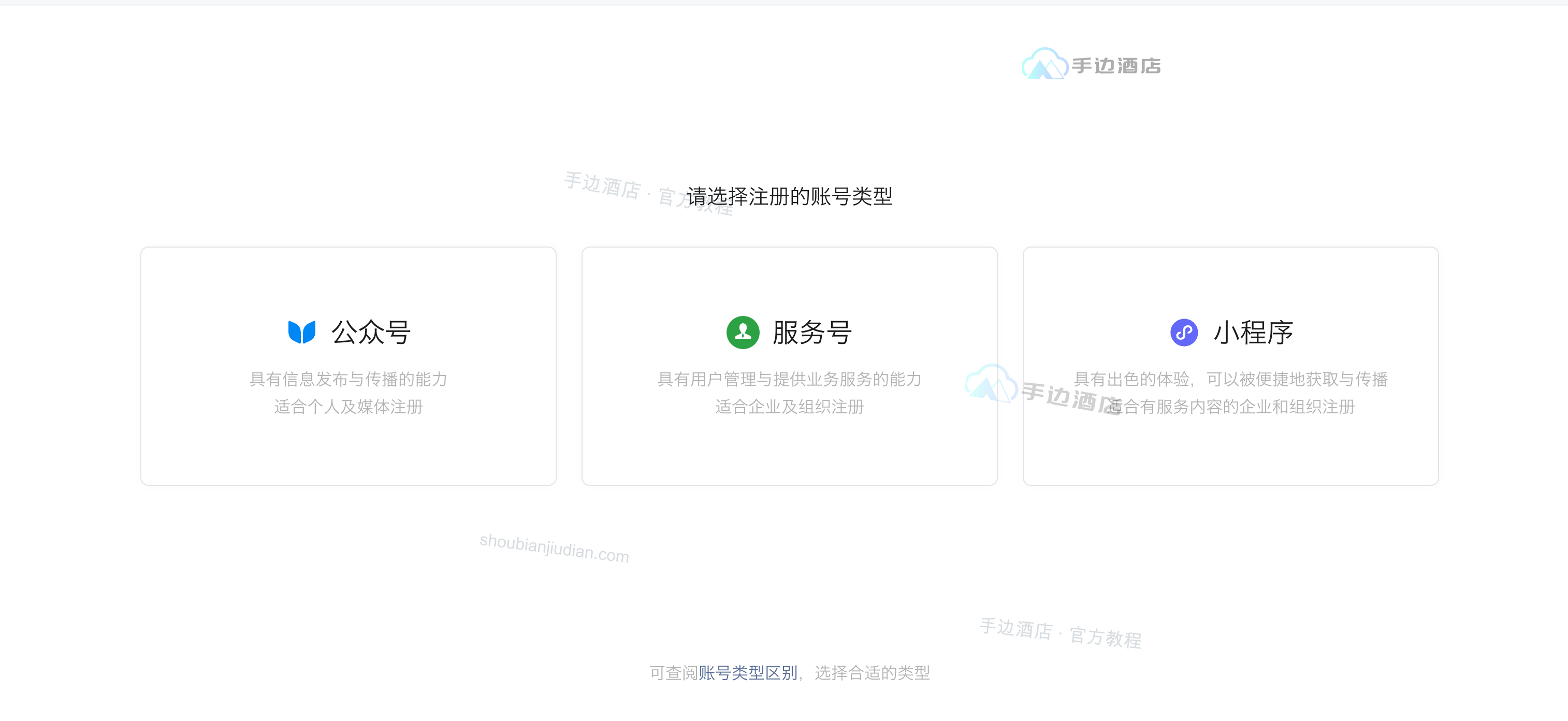 账号类型选择页面,选择中间的服务号