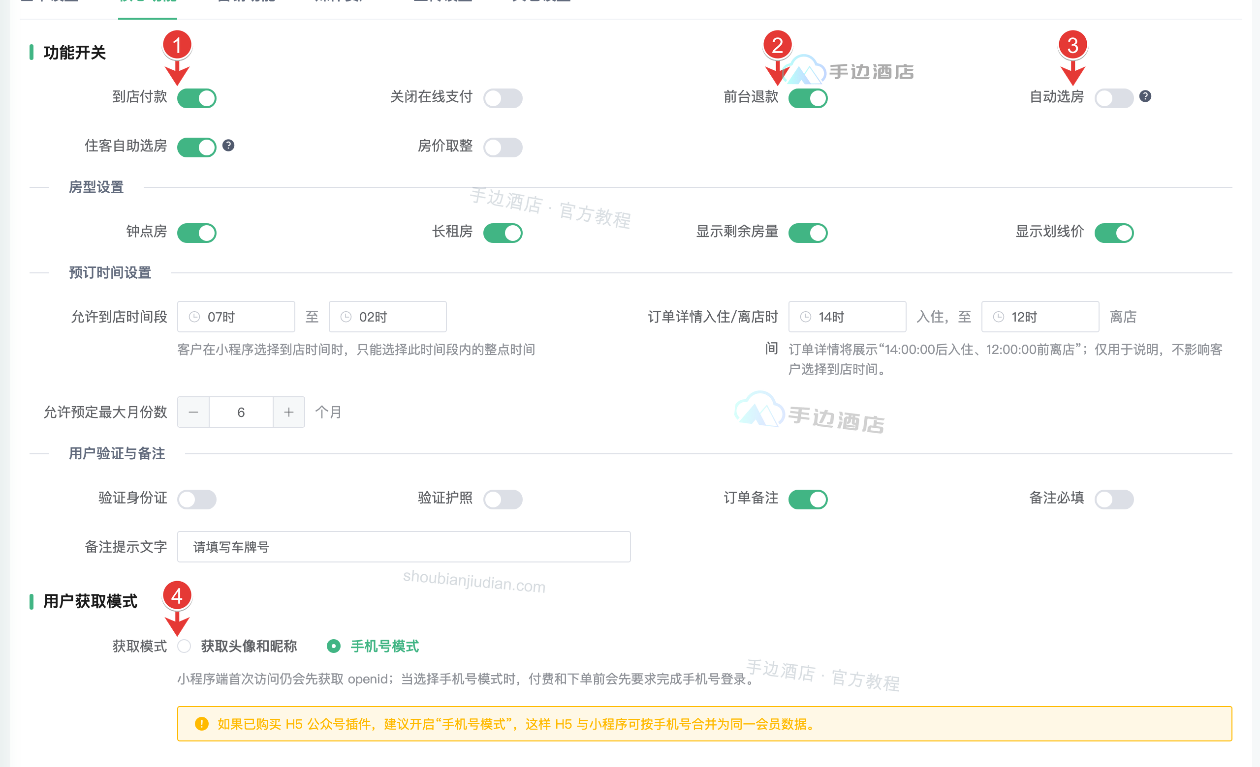 核心功能:支付、退款、排房与用户获取模式