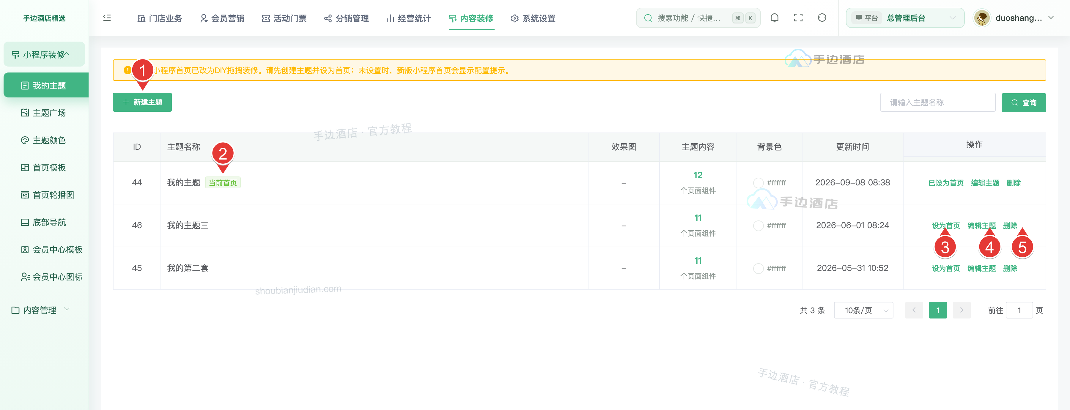 主题列表与当前首页